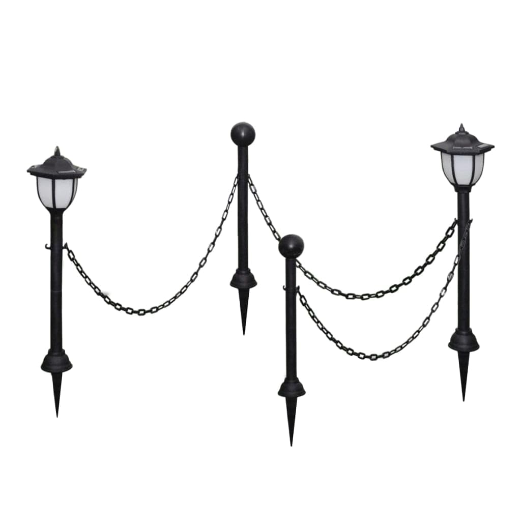 vidaXL 4X Lampioncini Solari da Esterni con Catena di Recinzione e Paletti Giardino Faretti Lampade Decorazione Luci Notturne Ecologiche Bianche