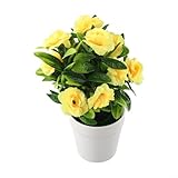 Künstliche Rosenpflanze mit Topf für dekorative Verwendung in Büro, Haus, Garten, Geschäft, Restaurant, Hof, Hochzeit und Party Umgebungen (rot)