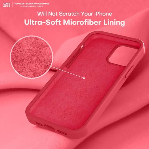 LOVE 3000 Compatible with iPhone 12 Pro Max Phone Case | Thickening Liquid Silicone | Anti-Scratch Microfiber Lining | Full-Body Duty Heavy Protection Case for iPhone 12 Pro Max Women Girls, Red by LOVE 3000 - Image 5