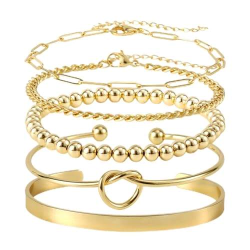 5pcs Stackable Bangle Bracelet Set, 5 Style Gold Bangles Bracelet 14K Plated Stackable Jewelry for Women Fashion Jewelry Gift
