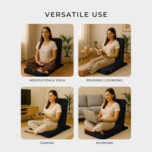Image of Friends Of Meditation 4-in-1 Folding Buddha Chair - Ergonomic Yoga Seat with Half-Moon Zafu, Detachable Lumbar Support & Carry Case - Black