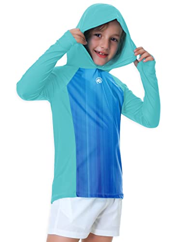 Image of AOBUTE Unisex Kids Long Sleeve Hoodie Rash Guard Boys UPF 50+ Swim Top with Thumb Hole 3-12 Years