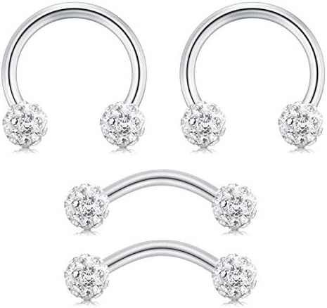 AVYRING 16G 8mm Daith Rook Earrings Stainless Steel with Crystal Ball Cartilage Helix Piercing Rings Silver Jewelry