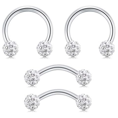 AVYRING 16G 8mm Daith Rook Earrings Stainless Steel with Crystal Ball Cartilage Helix Piercing Rings Septum Rings Eyebrow Jewelry Silver Cover