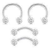 AVYRING 16G 8mm Daith Rook Earrings Stainless Steel with Crystal Ball Cartilage Helix Piercing Rings Septum Rings Eyebrow Jewelry Silver