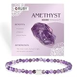 RUBY Pulsera de perlas de piedras preciosas para mujer, perlas de 4 mm y acero inoxidable chapado en oro de 18 quilates, pulseras de corazón para mujer, joyas elásticas para yoga, regalos para el día