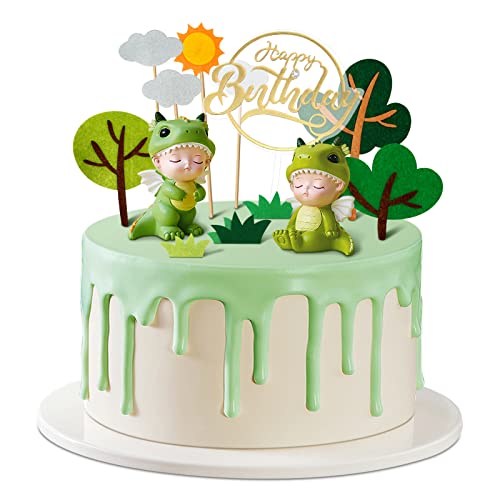 BEKOIUP Decoracion Tartas Cumpleaños 18 Piezas de Dinosaurio 3D + Tarjeta de Feliz Cumpleaños Kit, Decoración de Pasteles,Cupcake Toppers para Niños, Cumpleaños, Baby Shower, Suministros de Fiesta Cover