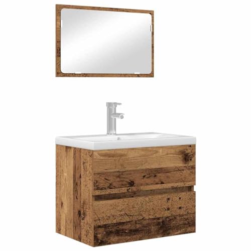 vidaXL Juego de Muebles de Baño 2 Piezas Madera Vieja Estilo Rústico Gabinete & Espejo Ideal para Decorar tu Casa