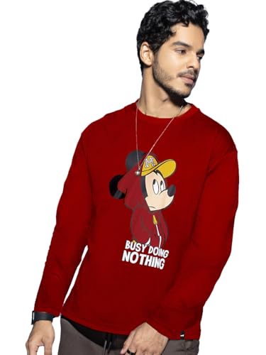 Image of Bewakoof Men's Mickey Graphic Printed 100% Cotton T-Shirt - Regular Fit, Round Neck, Full Sleeves