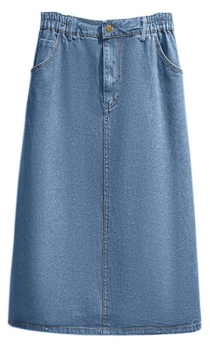 CHARTOU Women's Summer Casual Elastic Waist Pockets Work Midi Denim A Line Skirt (Medium,Light Blue)