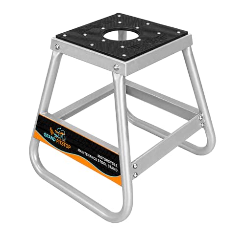 GRAND PITSTOP Motorcycle & Powersports Maintainence Stand Dirt Bike Stand Universal Detachable Powder Coated non Slip Off Road Steel Heavy Duty Dirtbike Maintenance Motorcycle Box Stand (Silver)