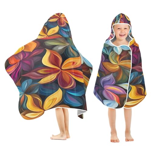 Kigai Colorful Flowers Hooded Beach Towel for Kids Soft Absorbent Quick Dry Bath Towel with Hood Lightweight Toddler Shower Pool Bath Wrap for Boys Girls