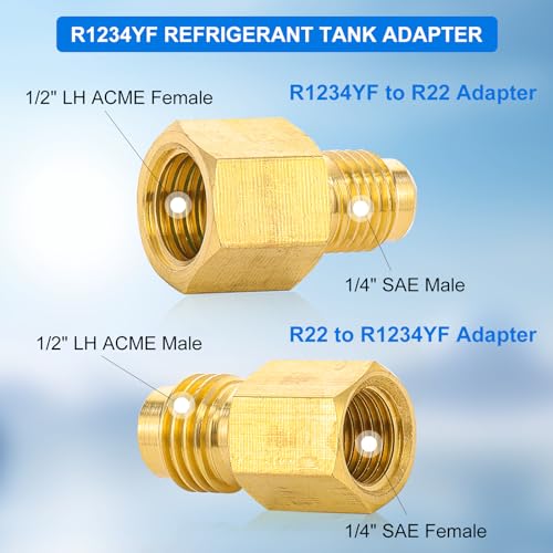 Image of R1234YF Refrigerant Tank Adapter, R1234YF Vacuum Pump Adapter Fitting, R12 to R1234YF Adapter with 1 /2 LH to 1 /4 Flare for Refrigeration System
