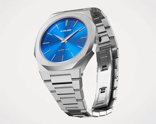 Image of D1 Milano Ultra Thin Unisex Luxury Watch, Stainless Steel Case, Quartz Movement, Stainless Steel Strap, 50M Water Resistant Timepiece, Blue Dial, 2 Years Warranty - UTBJ09