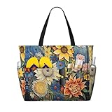 Borsa da viaggio da spiaggia stampata olio su tela girasole: realizzata in poliestere selezionato, questa borsa da spiaggia si distingue per la sua impermeabilità e durata. Il design a nido d'ape e le maniglie ergonomiche garantiscono un trasporto confortevole, rendendolo un compagno ideale per le tue gite in spiaggia.