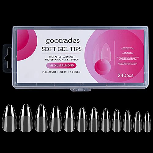 Weiche Gel-Nagelspitzen mit vollständiger Abdeckung, 240 Stück, 12 Größen, transparente Gel-Nagelspitzen, mittelgroß, Mandelfarben, Soak-Off, mittlere Mandelfarben Cover