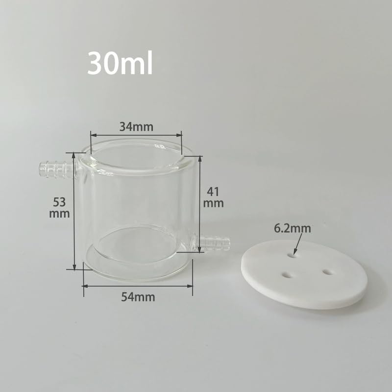 Celda electrolítica de doble capa con control de temperatura for sistemas de 3 electrodos - Tanque de vidrio con cubierta de PTFE (1 pieza)(30ml)