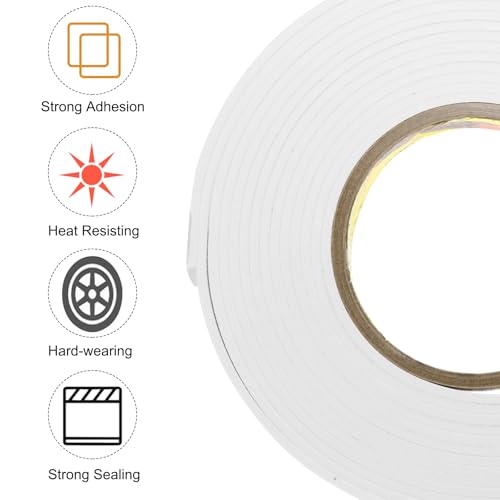 Image of uxcell 2pcs Rolls Single Sided Foam Tape Removeable EVA Sponge Mounting Tape Strong Adhesive Tape Strips(White, 16ft x 1 inch x 1 /8 inch) for Home Paint Wall Hanging Poster Decor