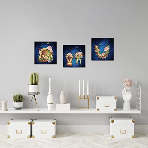 Image of iHAPPYWALL 3 Pieces Dental Canvas Wall Art Abstract Human Floral Tooth Butterflies Anatomy Medical Artwork for Clinic Dentistry Office Decor Ready to Hang 12x12inchx3pcs
