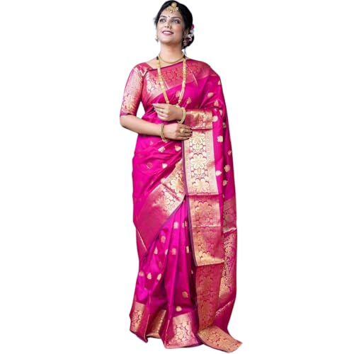 Image of Women's Kanjivaram Silk Saree with Blouse Piece, Banarasi Style,