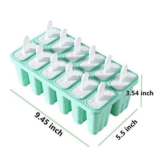 Popsicle Molds 12 Pieces Silicone Ice Pop Molds Popsicle Mold Reusable Easy Release Ice Pop Maker (12 Cavities-Green)