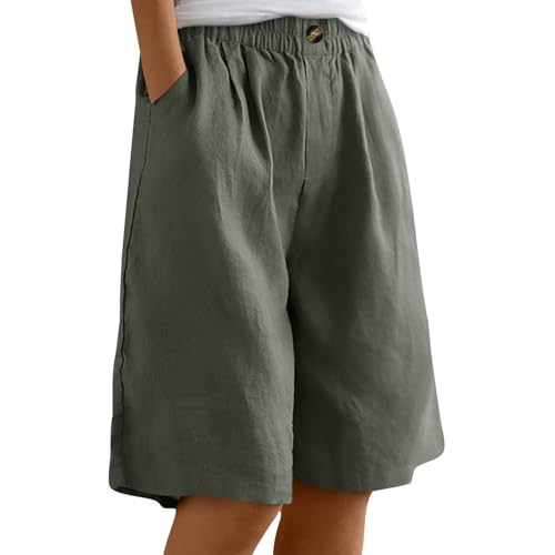 Olasfa Kurze Hose Damen Knielang Baumwolle Lässig Shorts Damen mit Taschen Olasfa Kurze Hose Damen Knielang Baumwolle Lässig Shorts Damen mit Taschen
