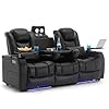 Home theater seating seats movie theater chairs theater recliner with 7 colors ambient lighting lumbar pillow touch reading lights tray table black row of 3  urban country home decor