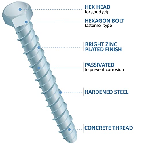 Self-Tapping Concrete Masonry Hex Head Bolt M10 x 130 (Pack of 10) Heavy Duty Hexagon High Tensile Headset Stainless Steel Anchor Bolts Indoor Outdoor Multi Purpose Use - Image 4
