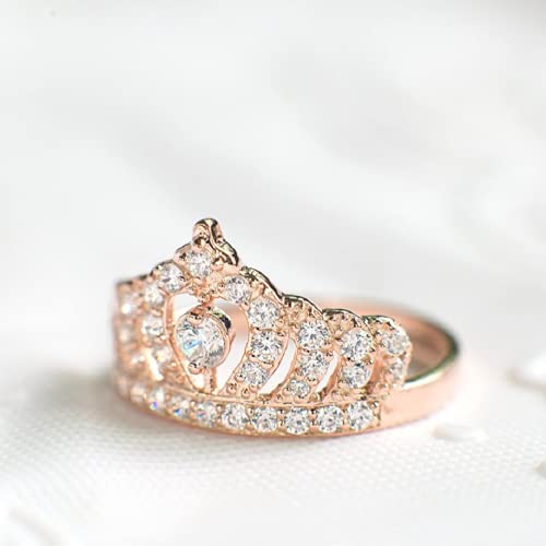 Women Crown Rings Princess Queen 18K Gold Plated Tiara Ring Tiny CZ Eternity Heart-Shaped Promise Ring Zircon Jewelry2