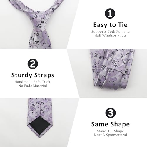 Image of Mantieqingway Floral Ties for Men, 3pcs /set Neck Tie Pocket Square Holder Set for Wedding Business Prom Party Usual