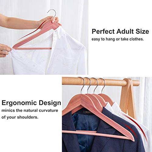 Solid Cedar Hangers 12 Pack, Sturdy Wooden Hangers with 360 Degree Swivel Hook, Smooth Surface Wood Coat Hangers with Cedar Scent for Refreshing Closet