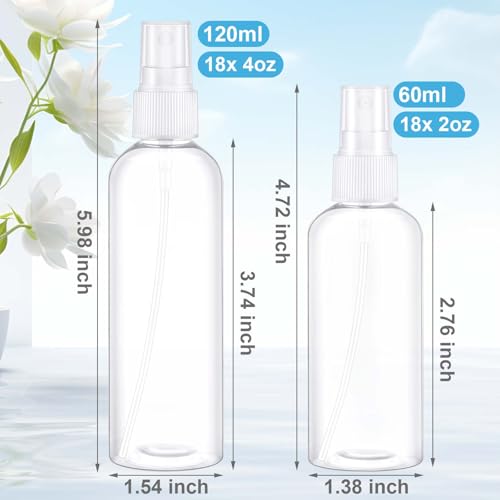 GlikCeil 36 Pcs Plastic Spray Bottle 4oz & 2oz White Small Clear Empty Fine Mist Mini Travel Spritz Bottle Set Little Refillable Spray Liquid Containers for Water Perfume Hair Mist Travel Makeup by GlikCeil - Used condition - Image 2