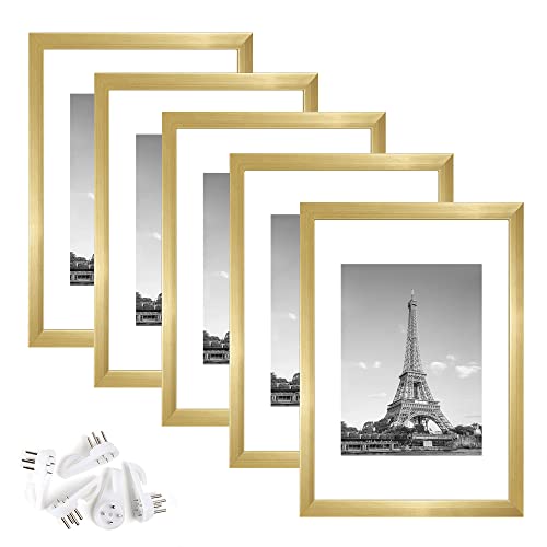 upsimples 20,3 x 30,5 cm Bilderrahmen-Set, 5 Stück, mit Passepartout oder 20,3 x 30,5 cm ohne Passepartout, Wandgalerie-Bilderrahmen, Gold Cover