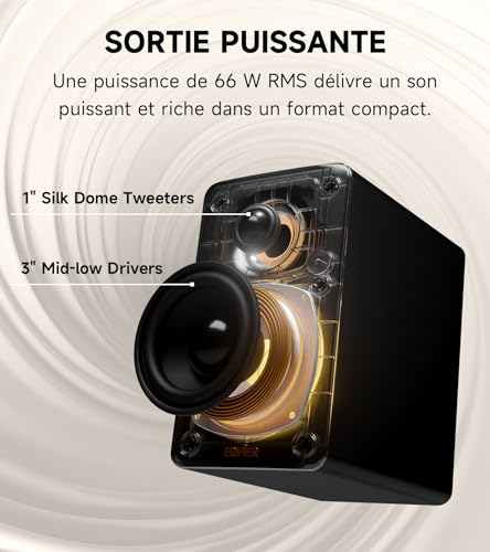Enceintes PC Edifier M60 avec Bluetooth 5.3 et audio Hi-Res 66W RMS