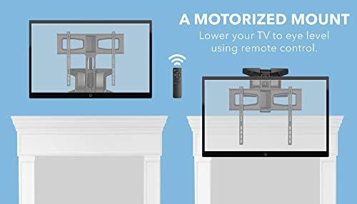 MOUNT-IT! Motorized Fireplace TV Wall Mount | Remote Control Electric Pull Down Mantel Mounting Bracket, Up to 77 Lbs Weight Capacity, Height Adjustable, Swivel, VESA 600x400 Compatible - 1