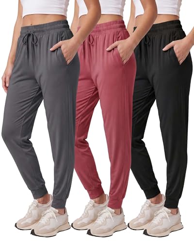 Real Essentials 3 Pack: Women's Lounge Joggers Sweatpants with Pockets Yoga Running Athletic Workout, Set 6, XXL, Pack of 3
