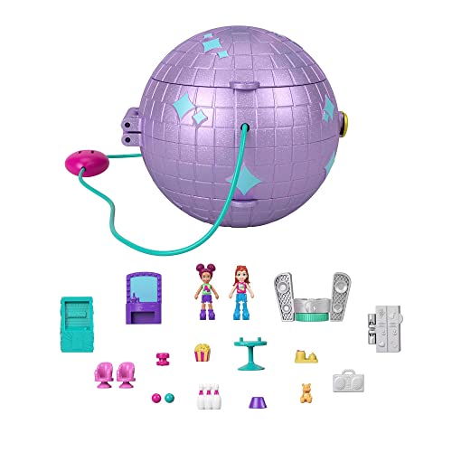 Polly Pocket HCG24 - Skating Spielset, Disco-Thema, 2 Micro-Puppen, 15 Zubehörteile, 1 Modestück, Pop & Swap-Funktion, tolles Spielzeug Geschenk für Kinder ab 4 Jahren
