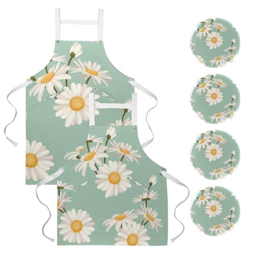 Tablier de cuisine avec 4 broches motif floral camomille taille unique