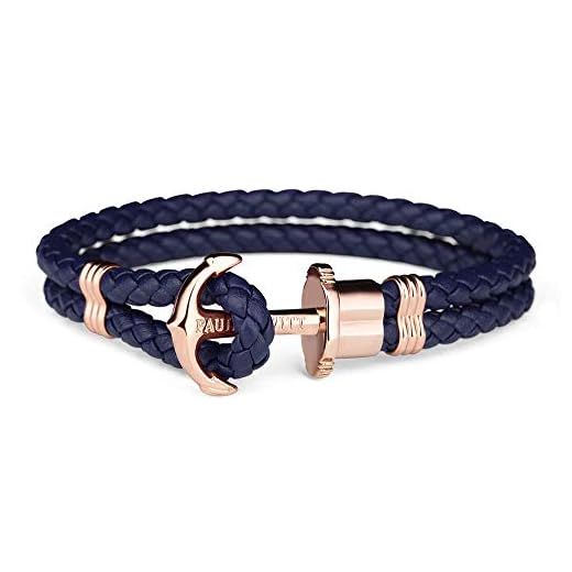 Paul Hewitt Pulsera para Mujer PHREP - Pulsera de Cuero Azul Marino con Ancla, Brazalete de Mujer con Cuerda de Vela y Ancla, Accesorio de Acero Inoxidable bañado en Oro Rosa