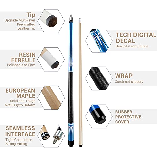 Wakefa Pool Stick Set Of 4 Pool Cues Sticks Made Of Premium Maple Wood, Includes 2 Extra Billiard Chalk For Pool Cues, 58" Billiard House Bar Pool Cue Sticks For Professional Billiard Players #TOP2