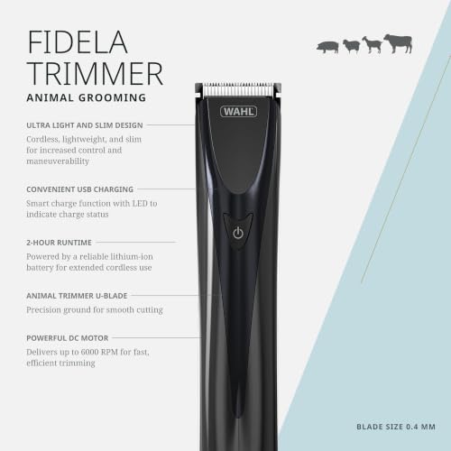 Image of Wahl Fidela Cordless Trimmer for Pets, 6,000 RPM Rotary Motor, 2 hours Run Time, 4.5mm Cutting Length with Detachable Blade for Easy Cleaning, USB C Type Charging, Versatile Cordless Trimmimg in Sensitive Areas.