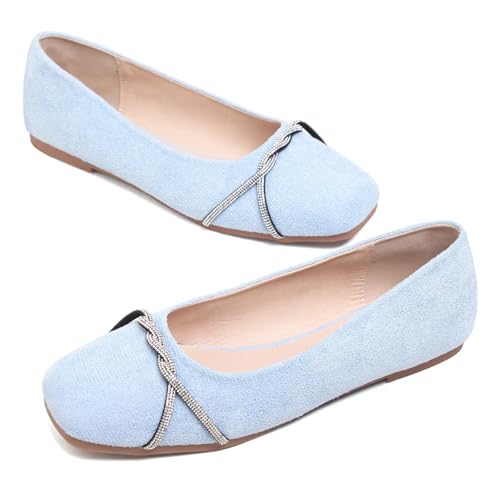 Image of TN TANGNEST Womens Casual Flats Chain Ballet Flats | Fashion Pointed Toe Rhinestone Flats, Comfort Slip On Dress Shoes for Business Work Office Wedding Party