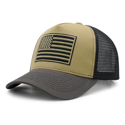 Image of American Flag Trucker Hat for Men Women, Adjustable Snapback Mesh USA Flag Baseball Cap