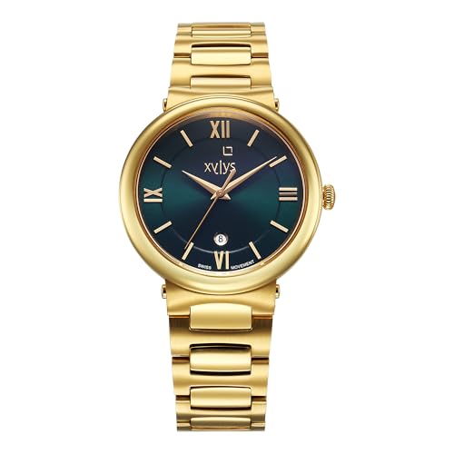 Image of Xylys Duet Swiss Analog Golden Stainless Steel Strap Green Dial Watch for Women