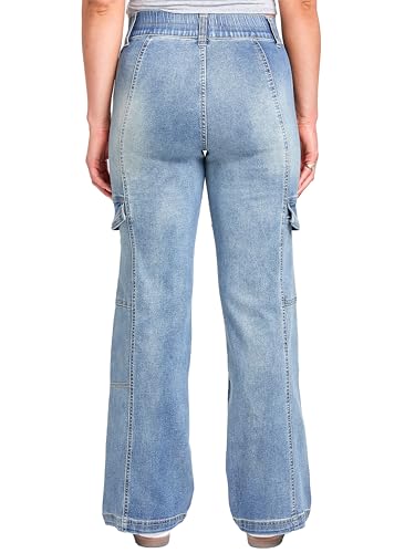YMI Jeans Women's High Rise Elastic Waist Straight Leg Cargo3