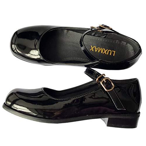 LUXMAX Womens Patent Leather Mary Jane Flats Square Toe Pumps3