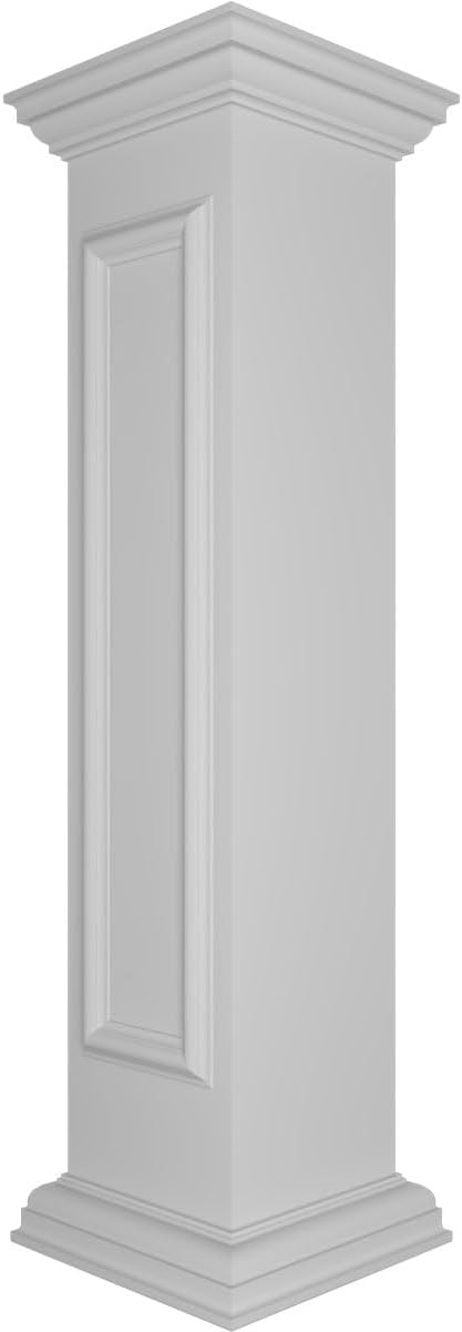 10"W x 48"H Straight Newel Post with Panel, Flat Capital & Base Trim (Installation kit Included)