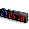 PELLOR Fitnesstimer, draagbare mini-fitnesstimer, 6-cijferige led-fitness-timer, 12/24-uurs tijdsformaat, stopwatch-timer, crosstraining gymklok, instelbare helderheid en volume