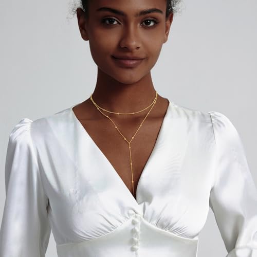 gold necklace for women trendy lariat y necklace dainty 14k gold platedsilver long necklaces for women layered beaded drop necklaces simple y-shaped chain jewelry gifts