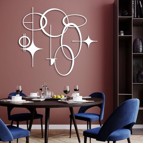 Metal Wall Art Decor Hanging Wall Sculptures Modern Geometric Modern Luxury Style For Living Room Bedroom White 19X16In|47X41Cm